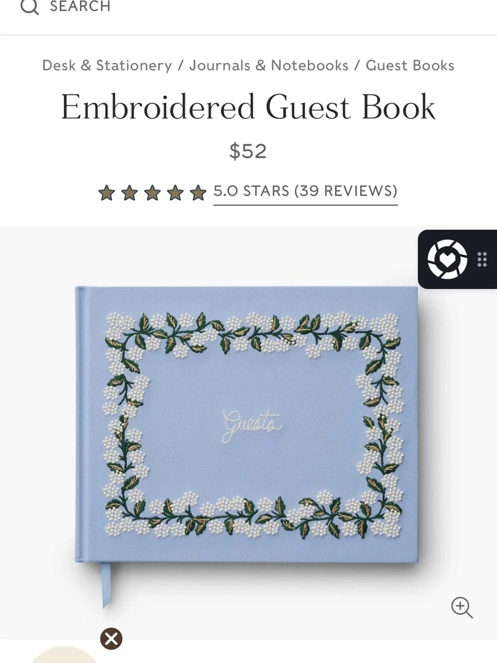 NEW Embroidered Guest Book - Blue - Wedding Decor